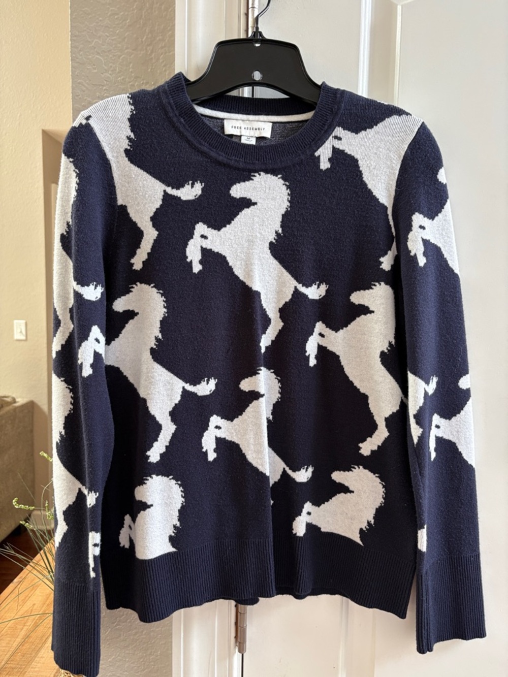 Free Assembly Navy & White Horse-Print Crewneck Sweater